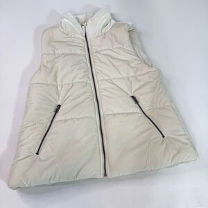Dylan Vest Womens Large Velvet Puffer Ivory Full Zip Pockets Cozy